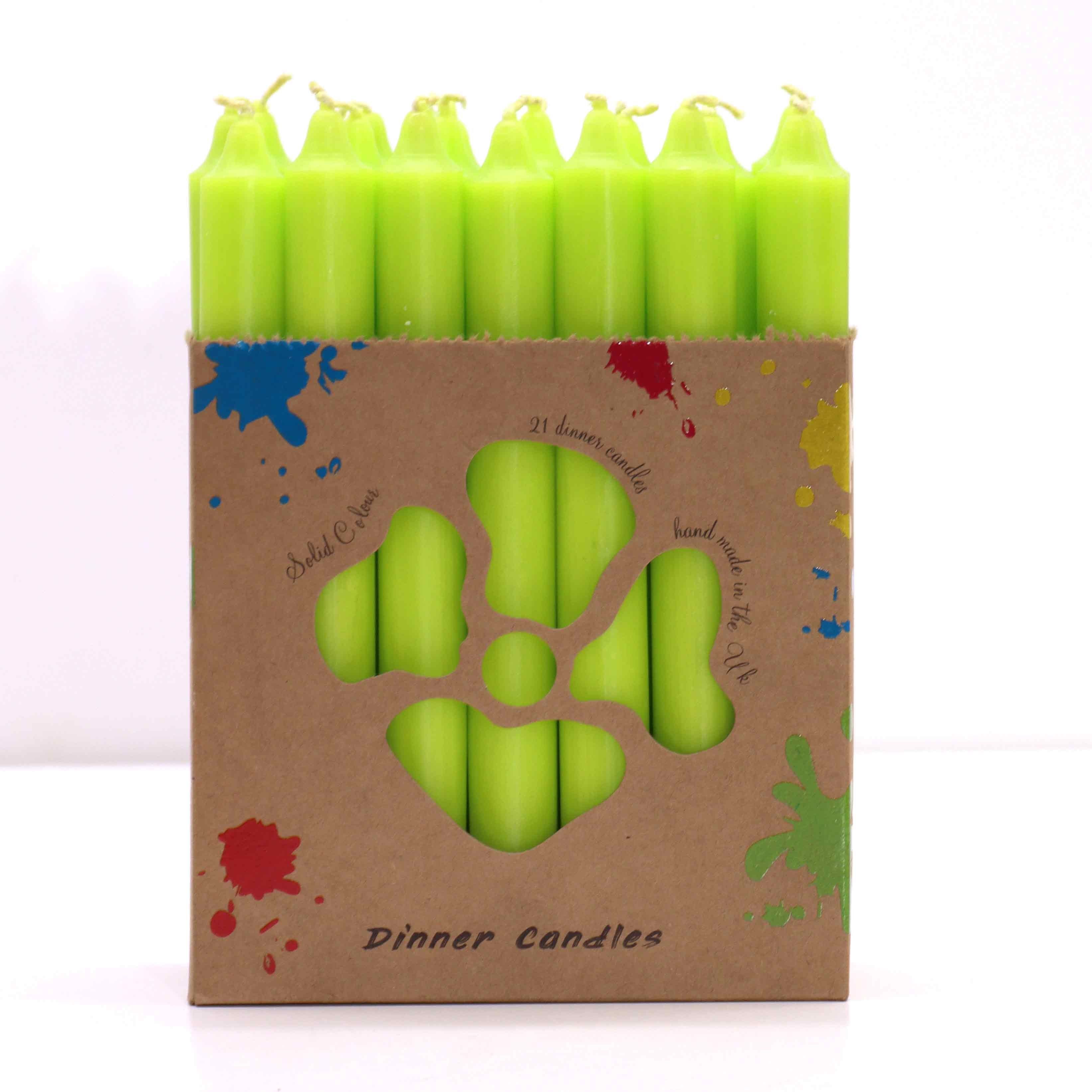 Solid Colour Dinner Candle Set - Pack of 21 - Rustic Lime Green