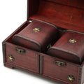 Wooden jewelry box with two compartments on a white background