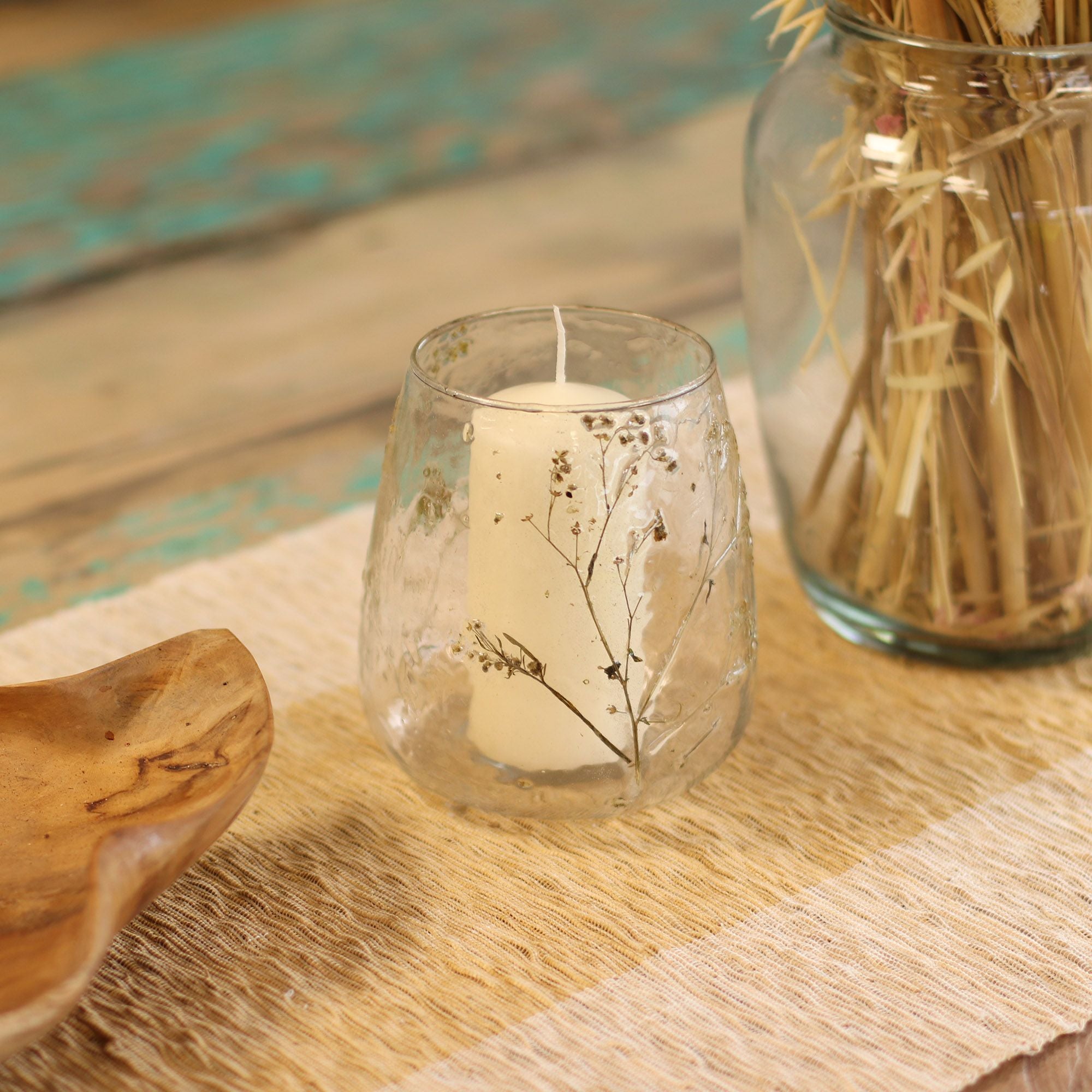 Natural Floral Glass - Vase Candle Holder - Margarita  - (12x11cm)